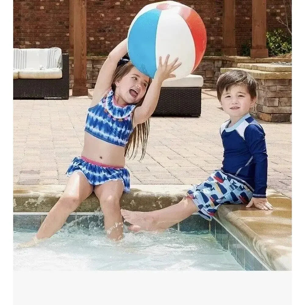Mud Pie Tie Dye Swimsuit Bikini Baby 12 18 Months Girls Blue White Boho Toddler